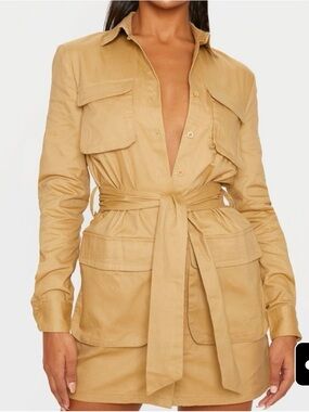 PrettyLittleThing Tan Utility Belted Jacket